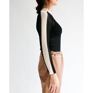 Sandro Paris Knit Top, Cream Black Open Knit, New, 65% Viscose, Womens Sz XS